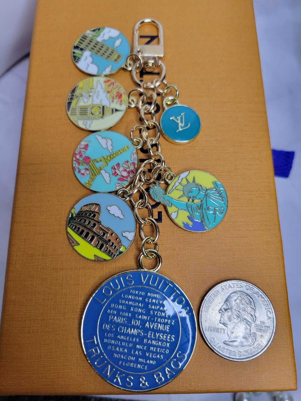 Louis Vuitton Trunks&Bags Zip Pull, "Around The World" Keychain/Bag Charm